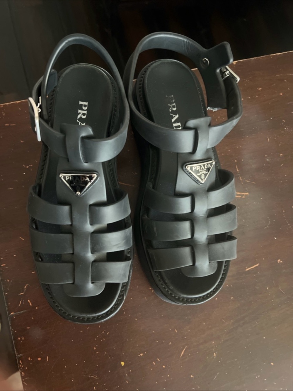 Prada cage platform Nero  Strappy Logo Platform Sandals